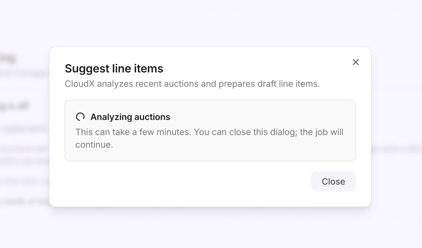 CloudX 分析竞价时的 Suggest line items 对话框