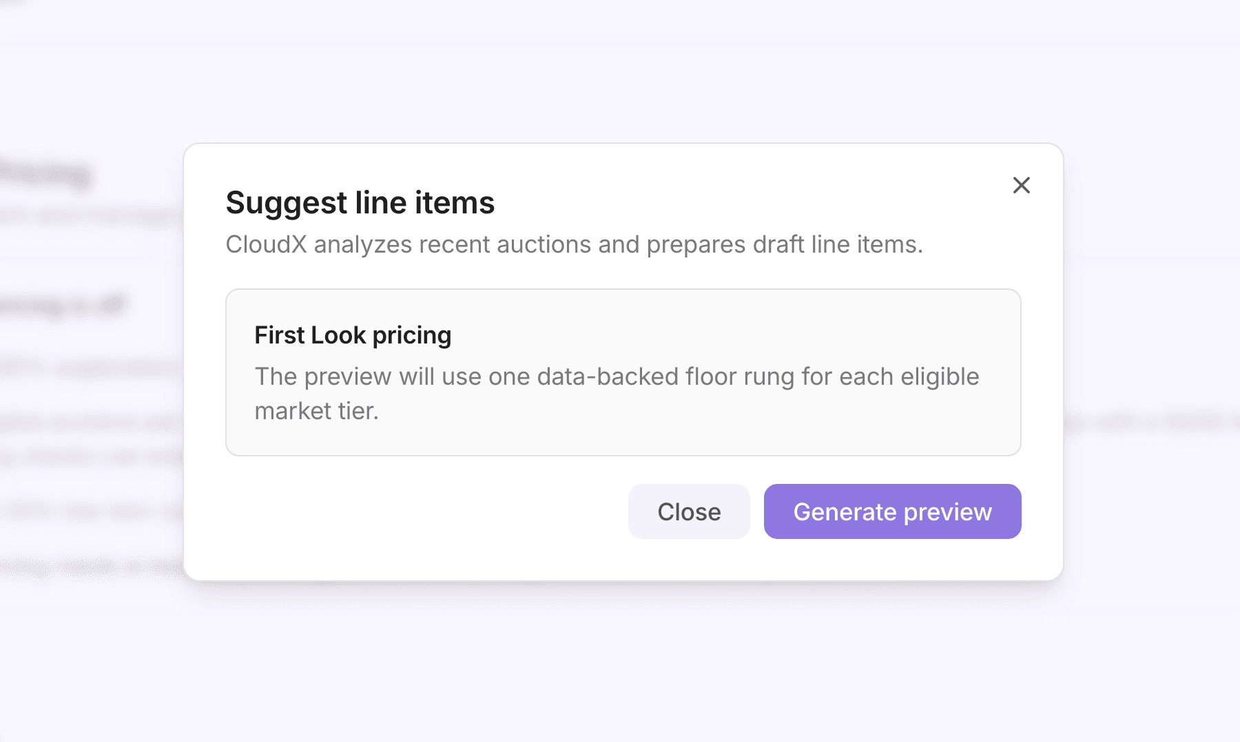 Suggest line items 对话框中的 Generate preview 按钮