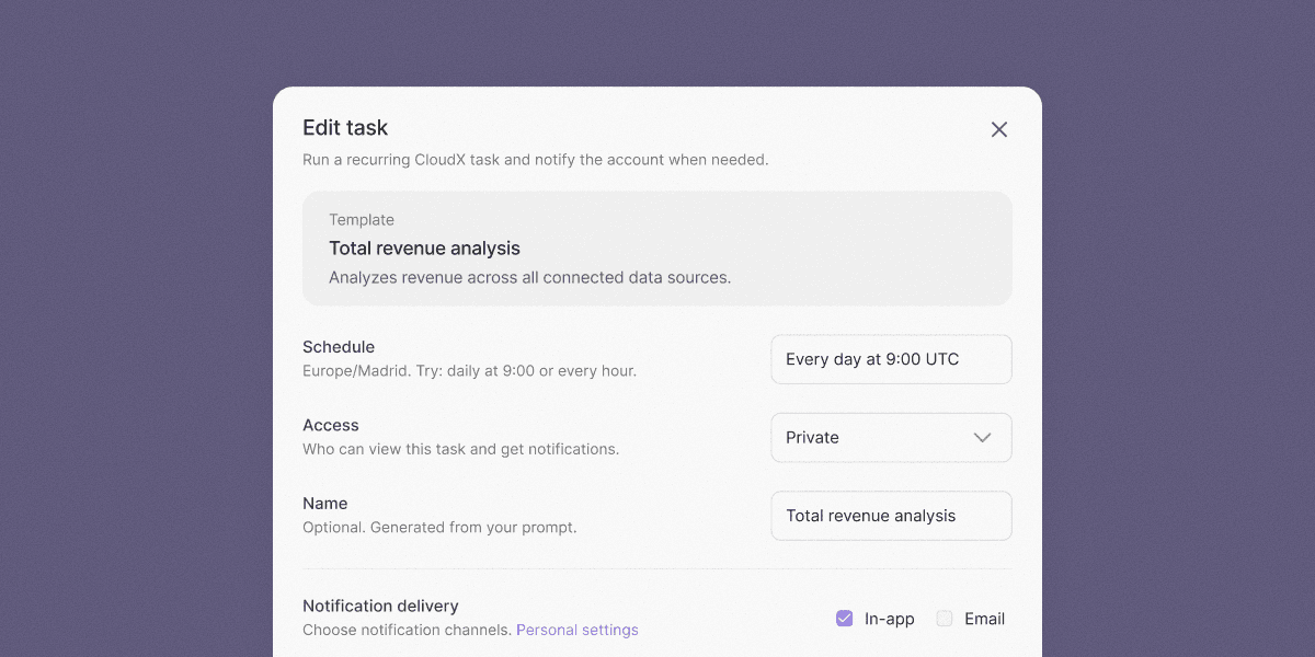 Edit task settings in CloudX Agent Edit task settings in CloudX Agent