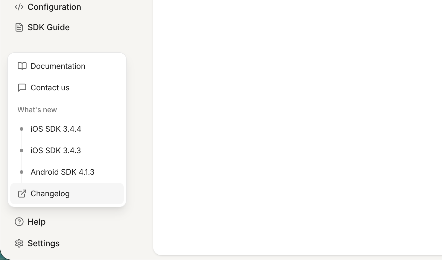 Dashboard Help menu changelog preview